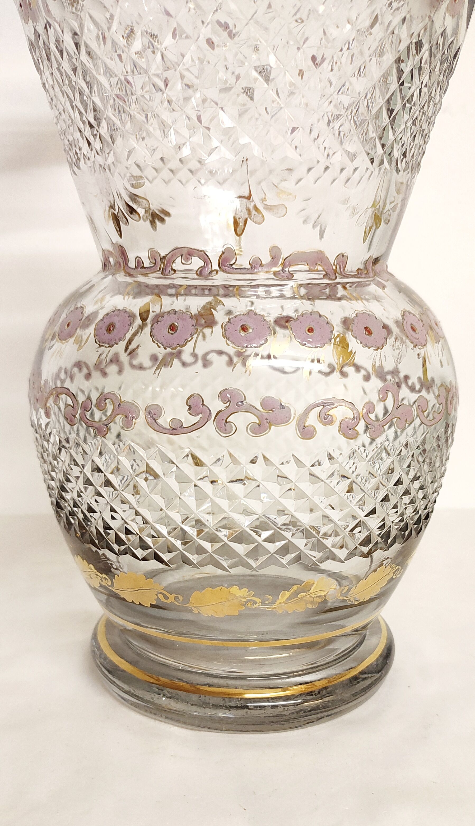 Glass vase carved and painting by hand. France 1940s.