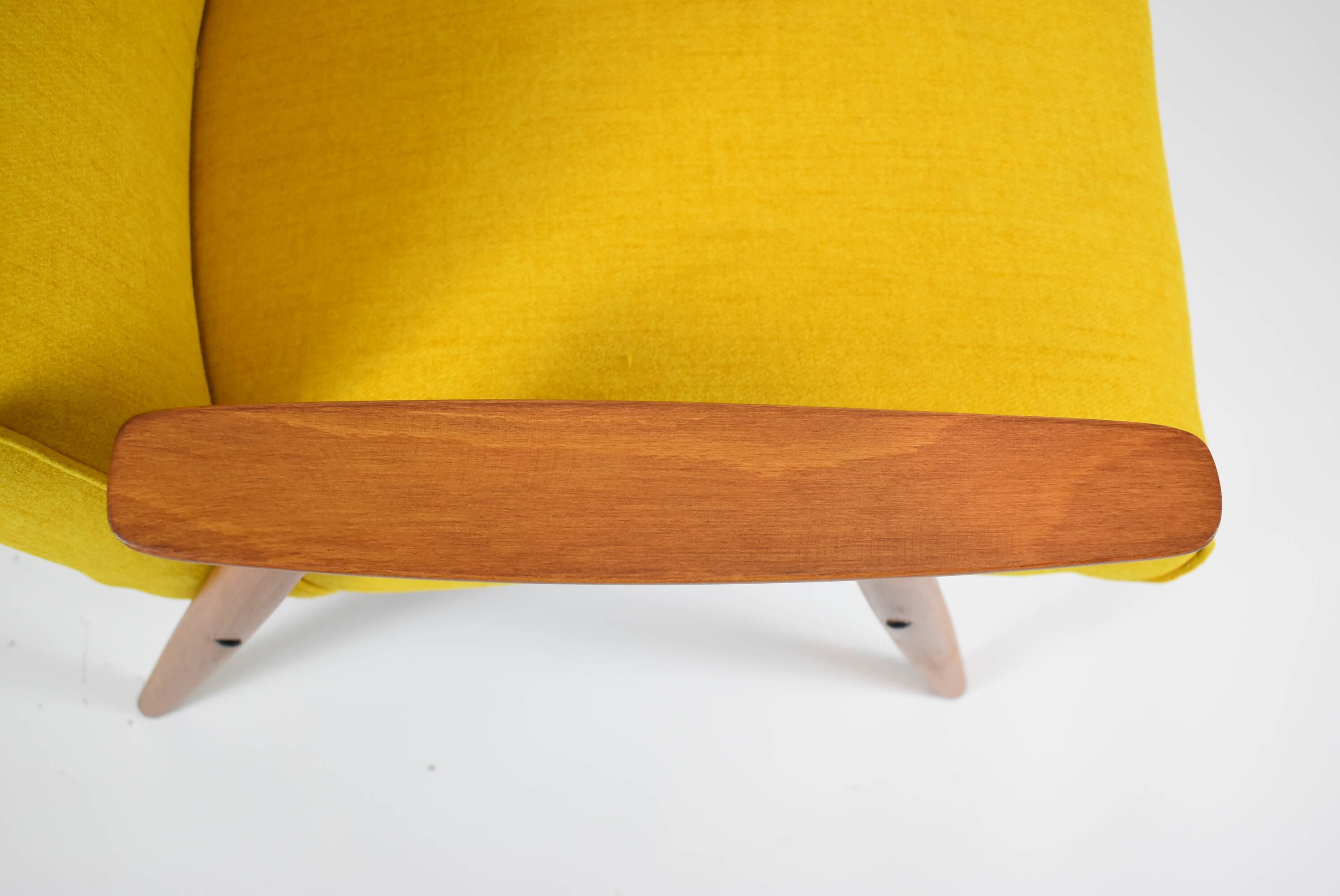 Czech original armchair TON, type 6950, 1960s, yellow, restored