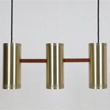 Rare lampe suspendue "Cylinder III" par Jo Hammerborg pour Fog & Mørup / années 1960 / design danois moderne du milieu du siècle / Teck / Laiton