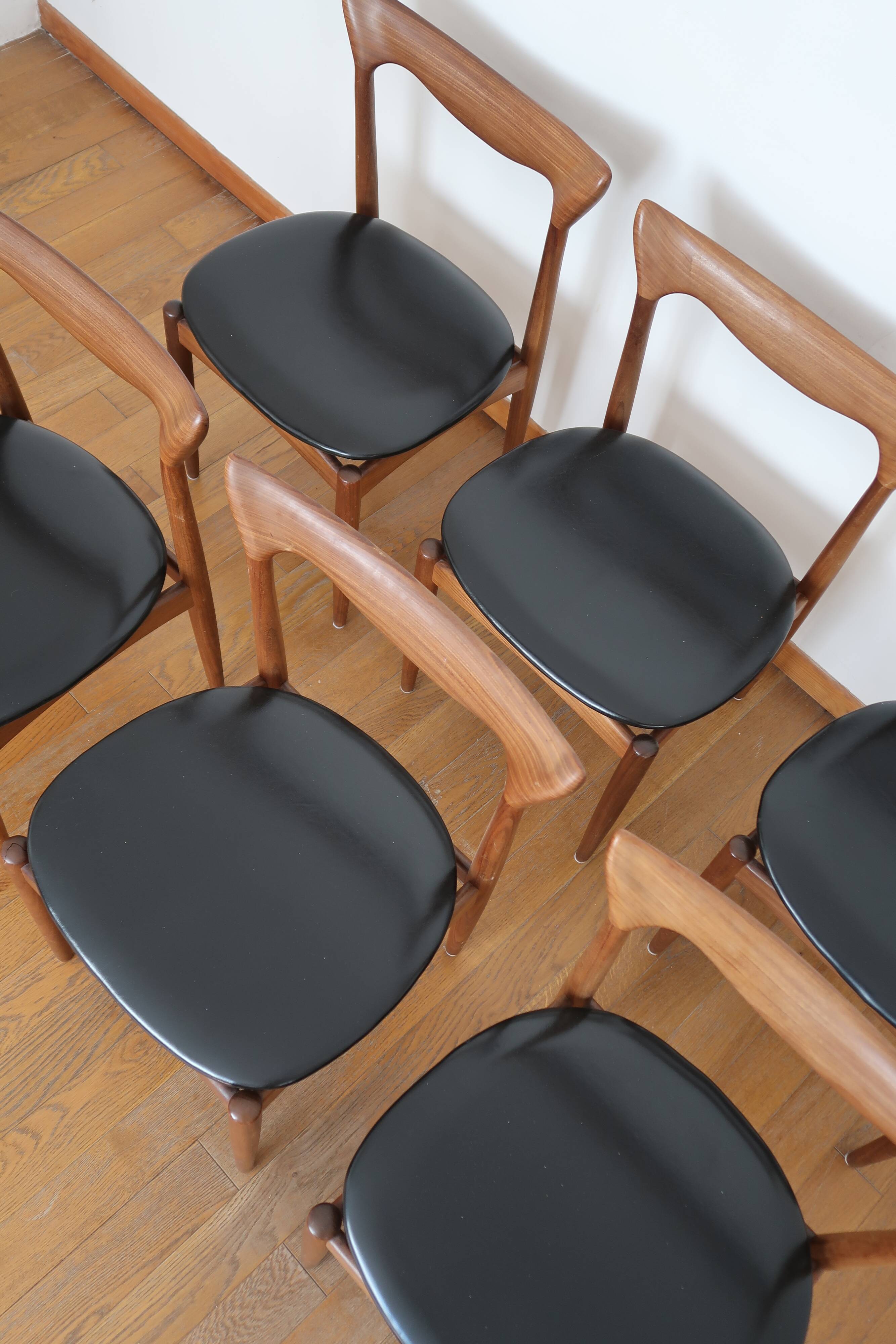 6 chairs skaï teck Bramin made in Denmark