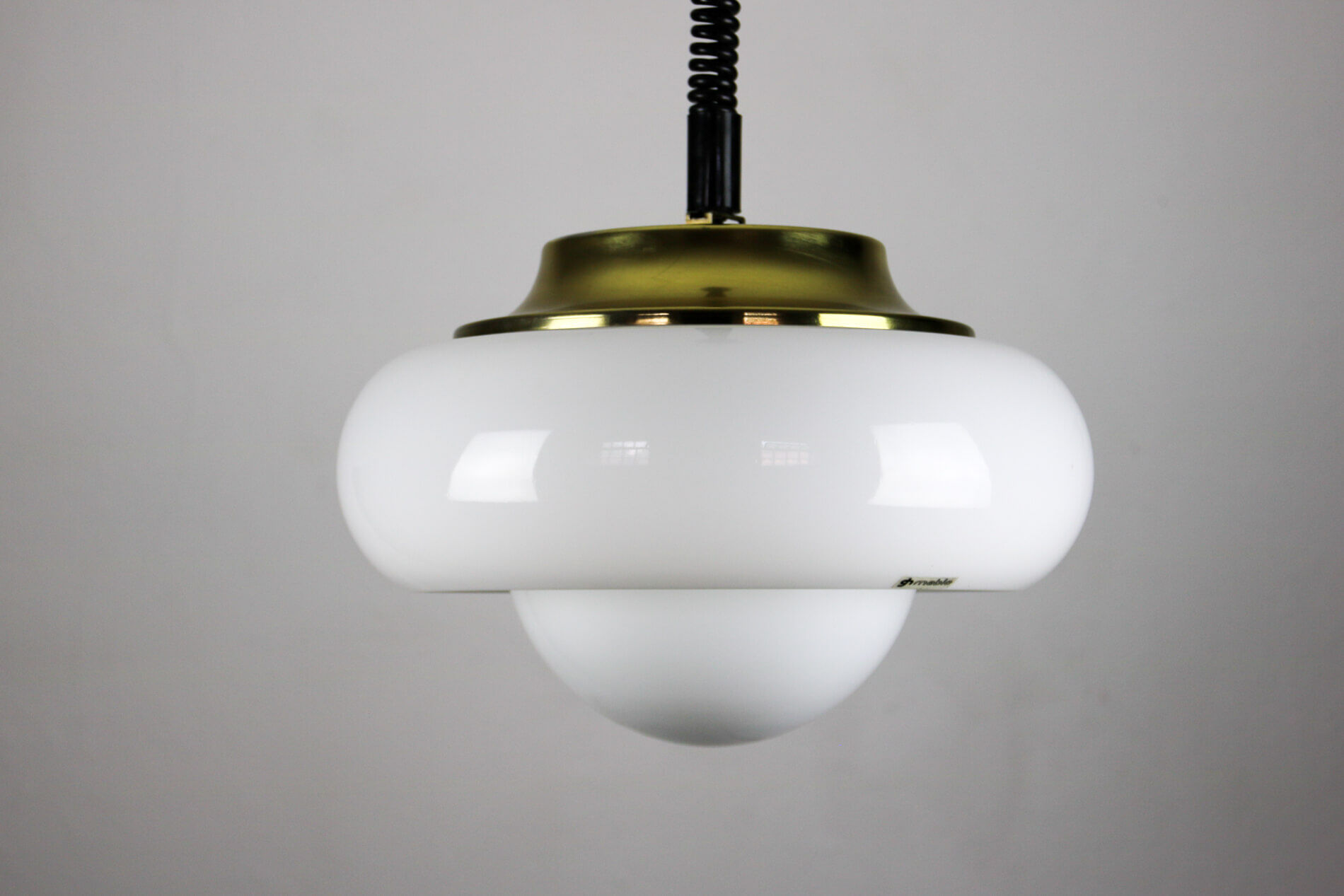 White and gold Space Age pendant lamp by Harvey Guzzini for Meblo, 1970s