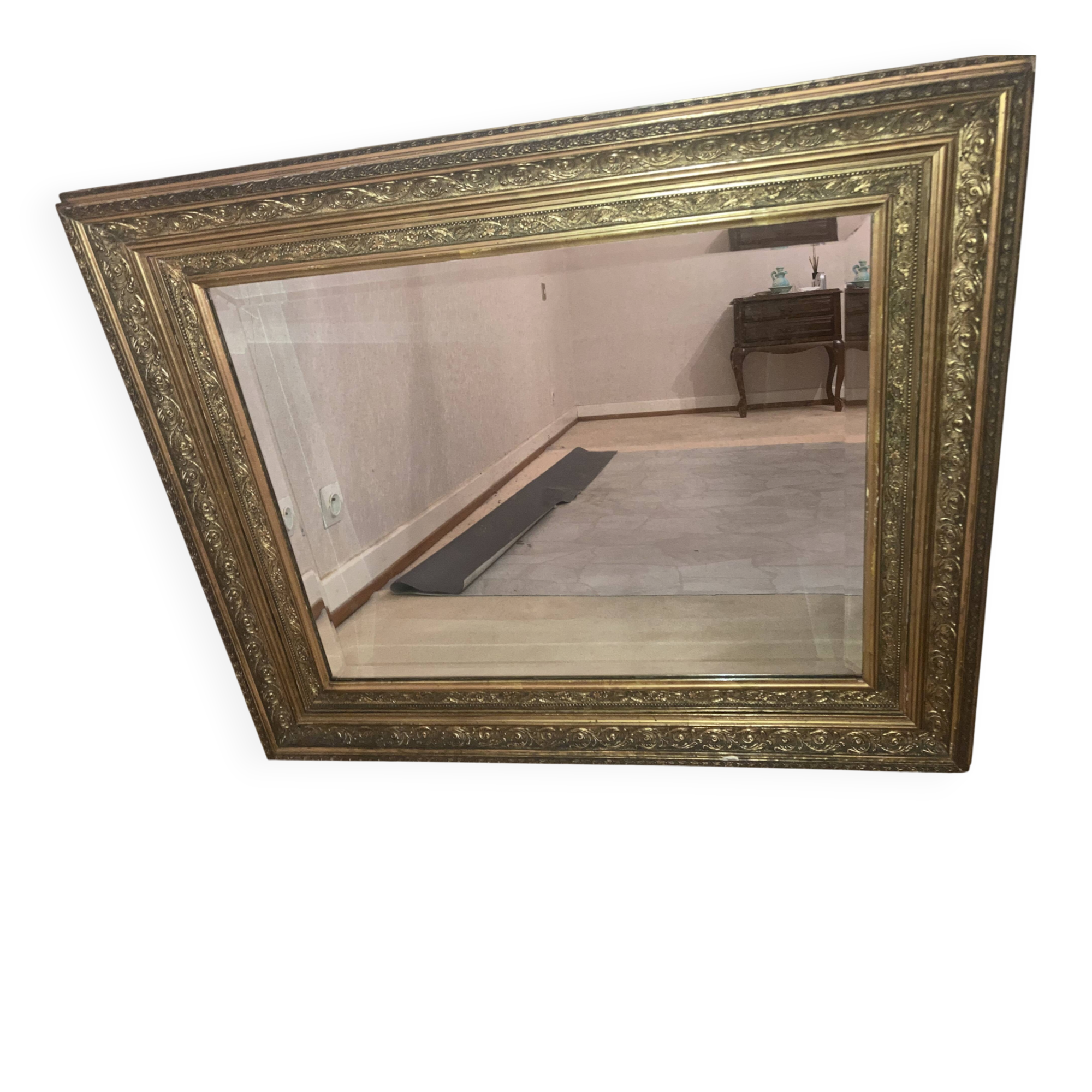 Miroir étain vintage cadre doré