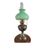 Lampe à pétrole éléctrifiée laiton et opaline