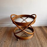 Chariot à dessert en rotin et bambou style Mid Century