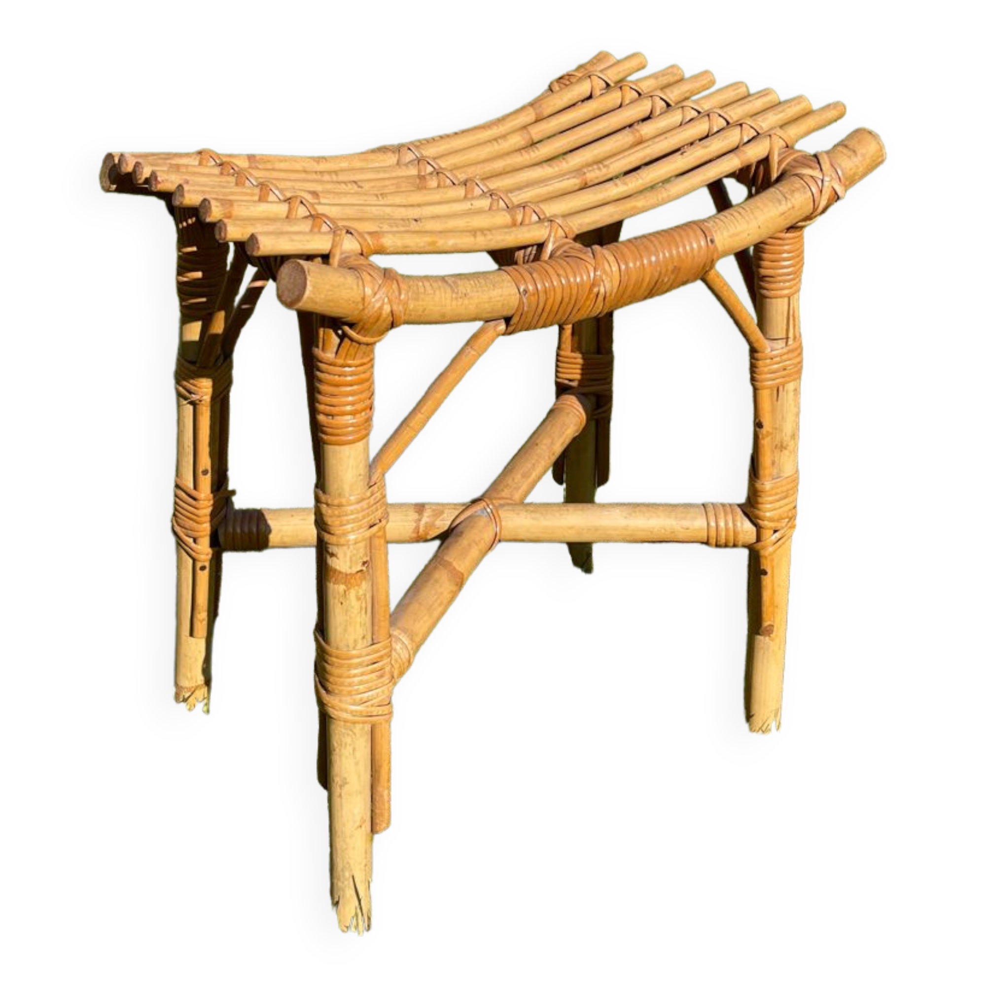 Vintage gondola rattan stool 1960