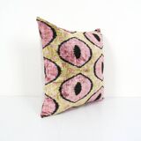 Pink Silk Ikat Velvet Pillow, Christmas Gift Cushion, Tribal Square Silk Ikat Pillow 23" x 23"