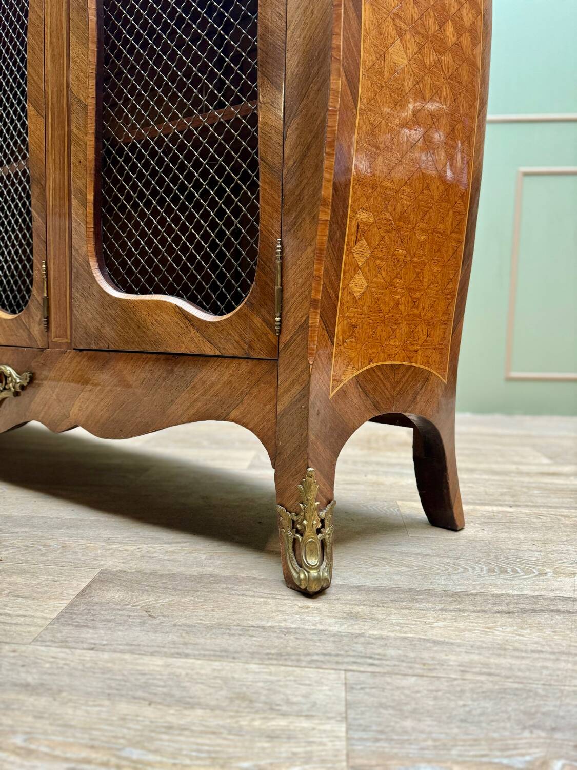 Bookcase Three Doors In Louis XV Style Marquetry XIX Eme Century