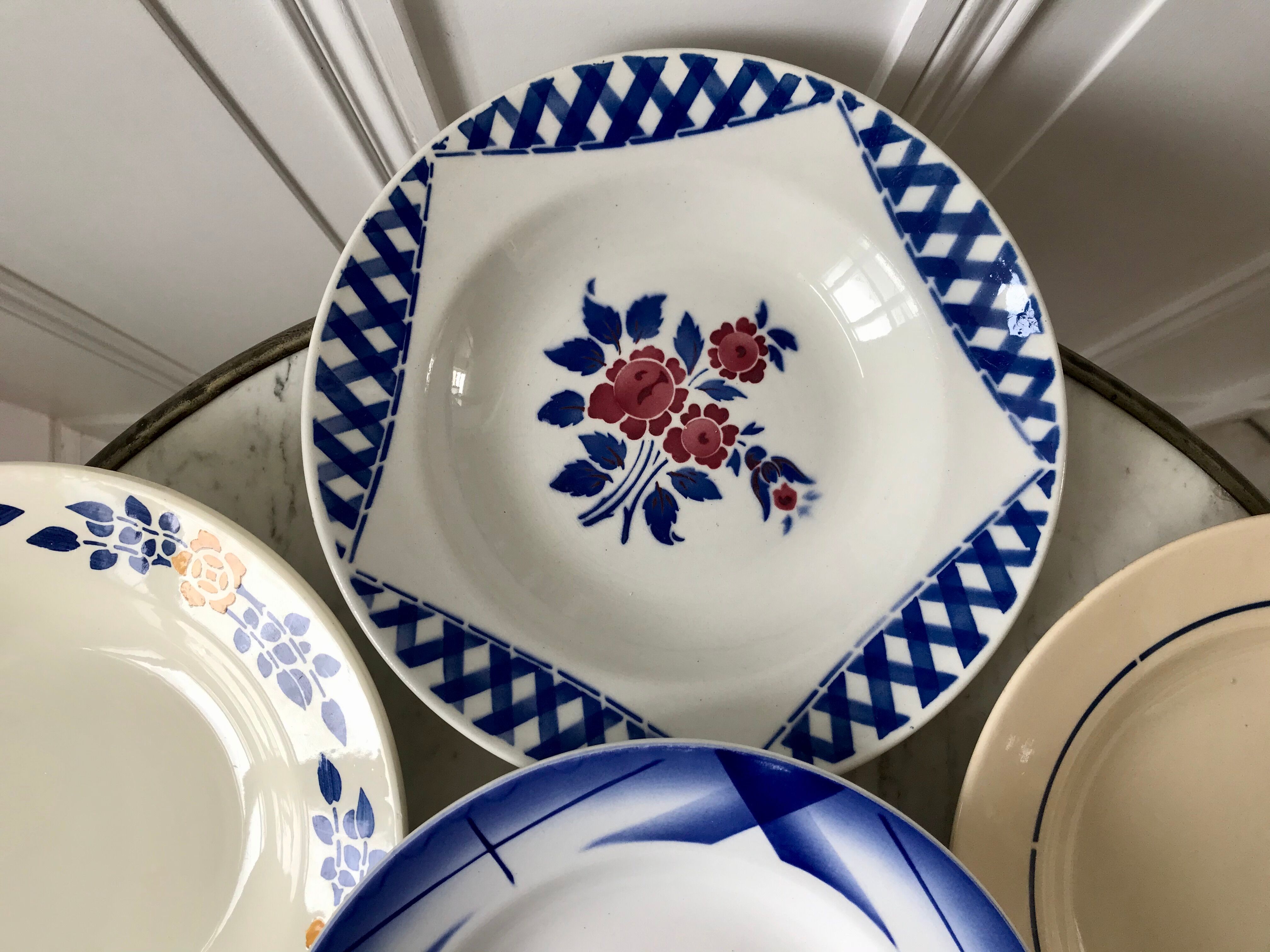 Lot de 6 assiettes creuses dépareillées digoin "artix", badonviller, nouvelles galeries années 40-50