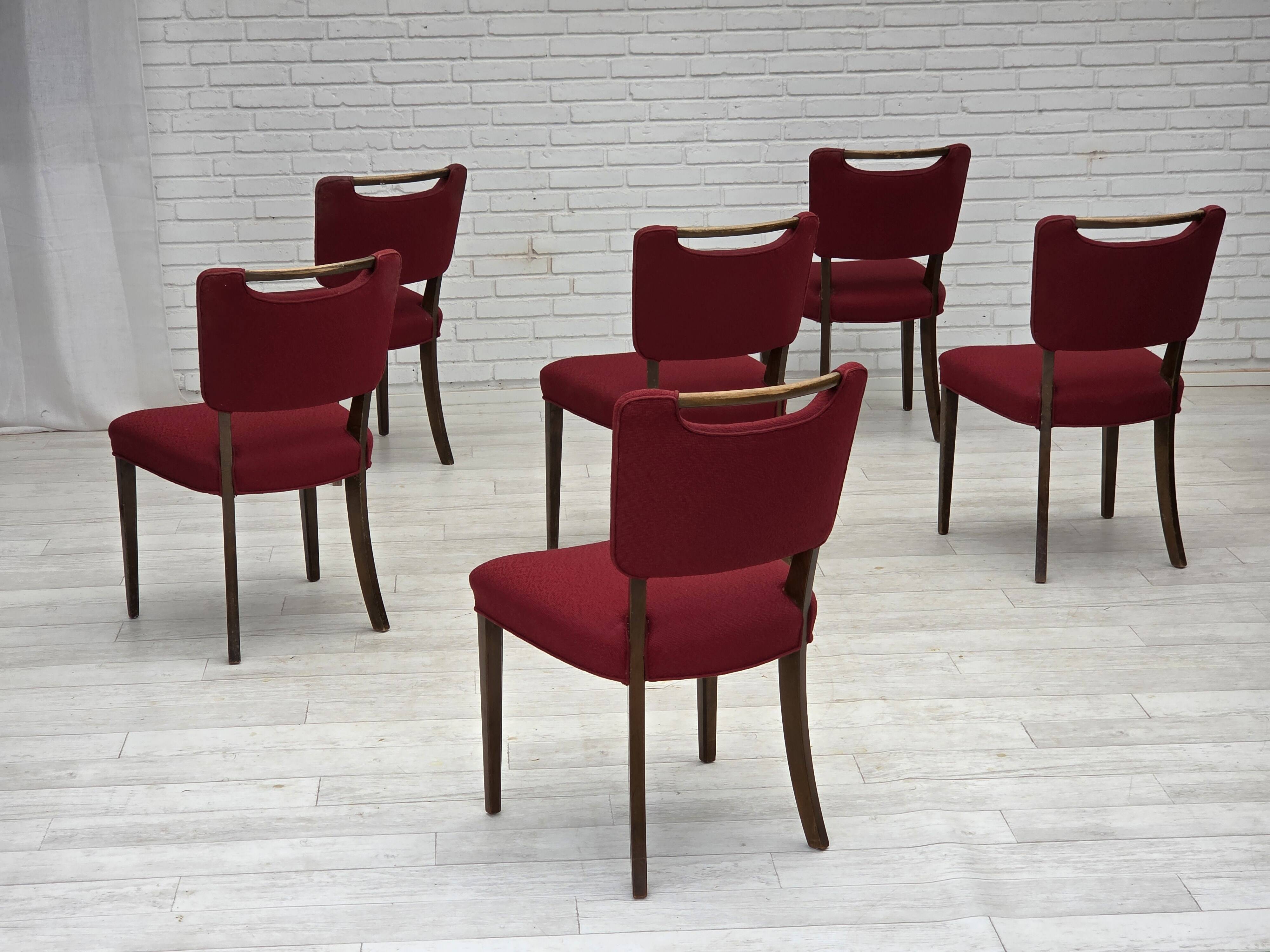 1960s, set of 6 pcs Danish dining chairs by Slagelse Møbelværk, wool.