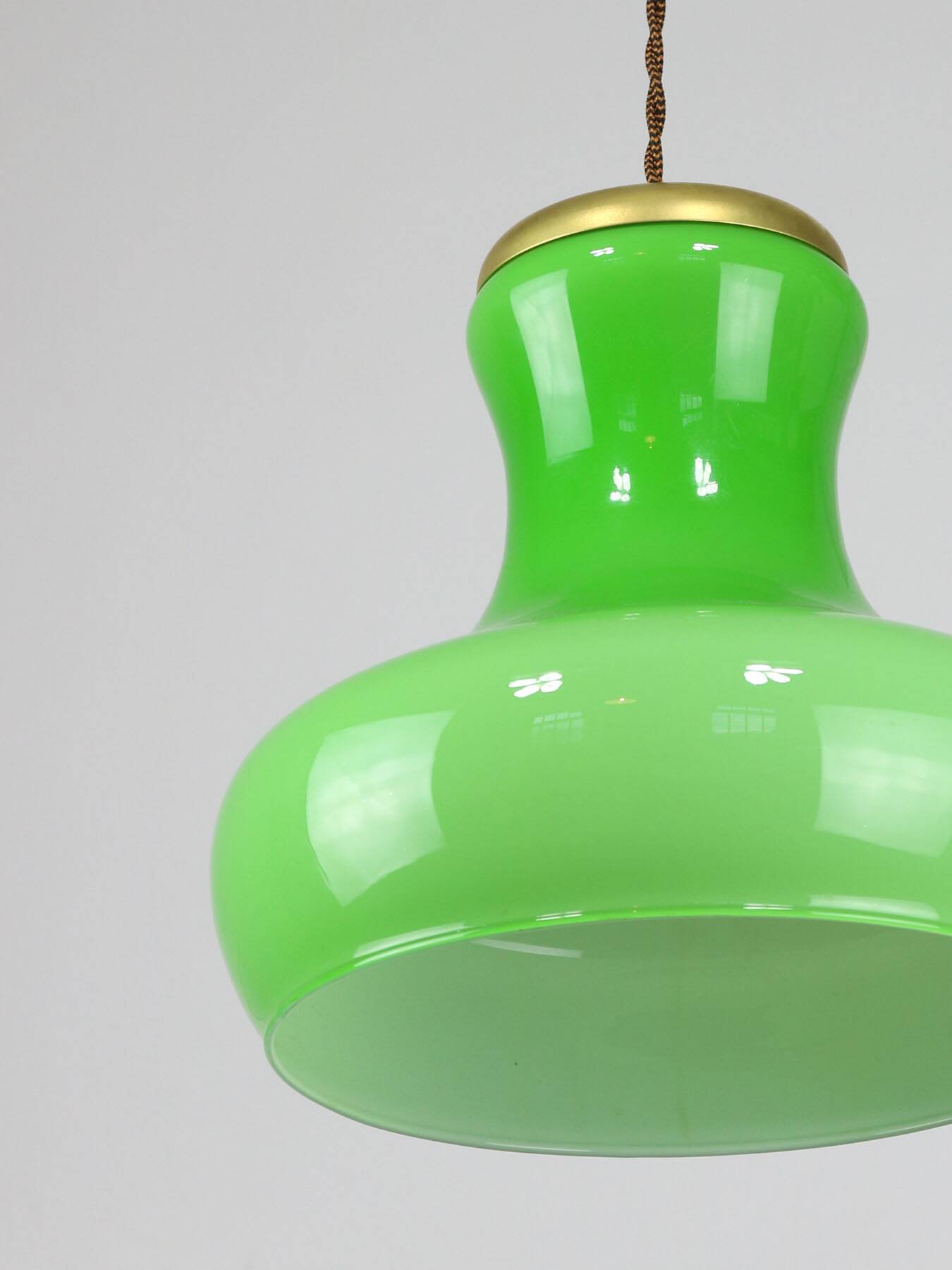 Big Mid-century Italian Brass and Glass Pendant Lamp