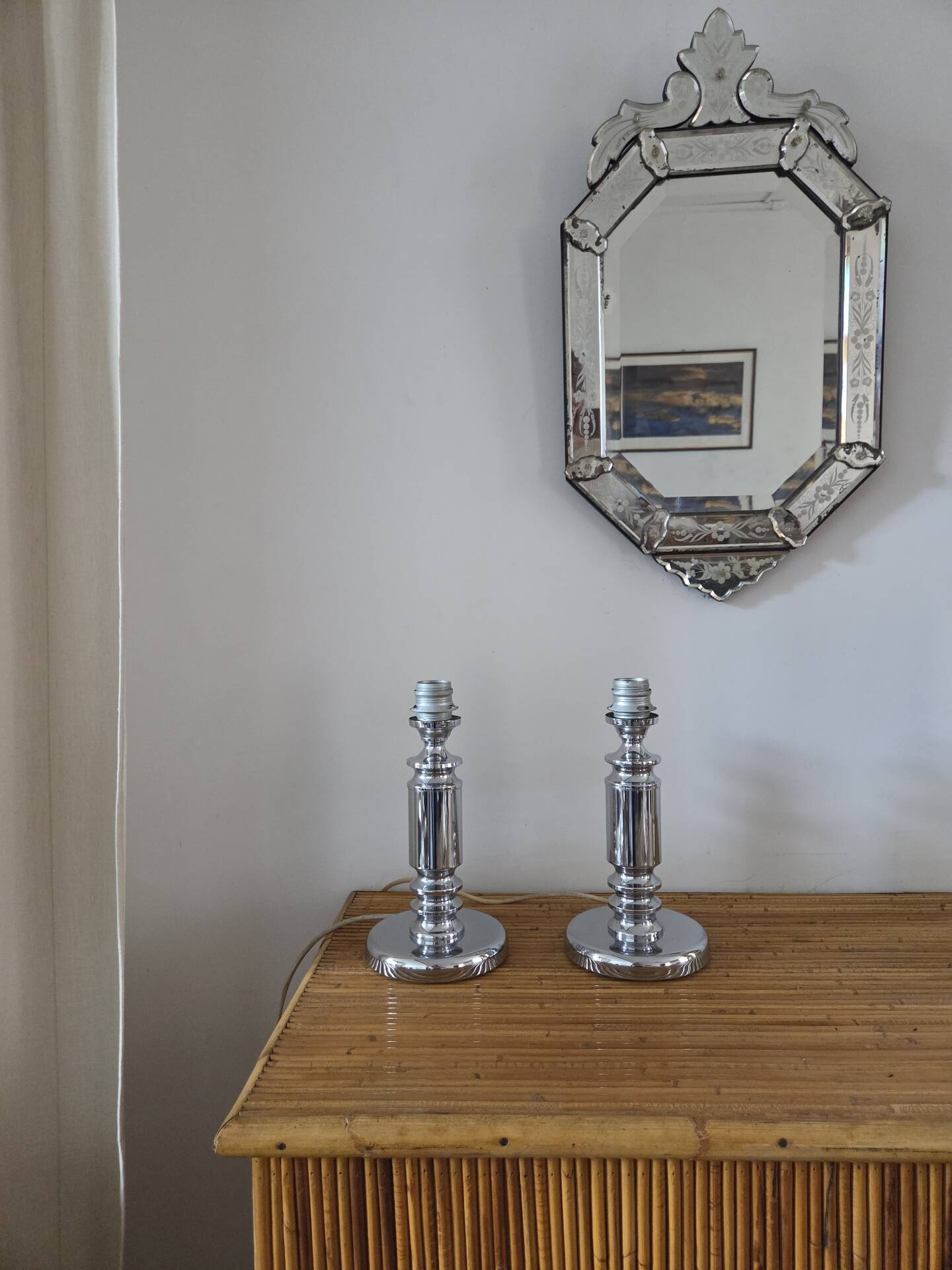Pair of vintage chrome lamp bases