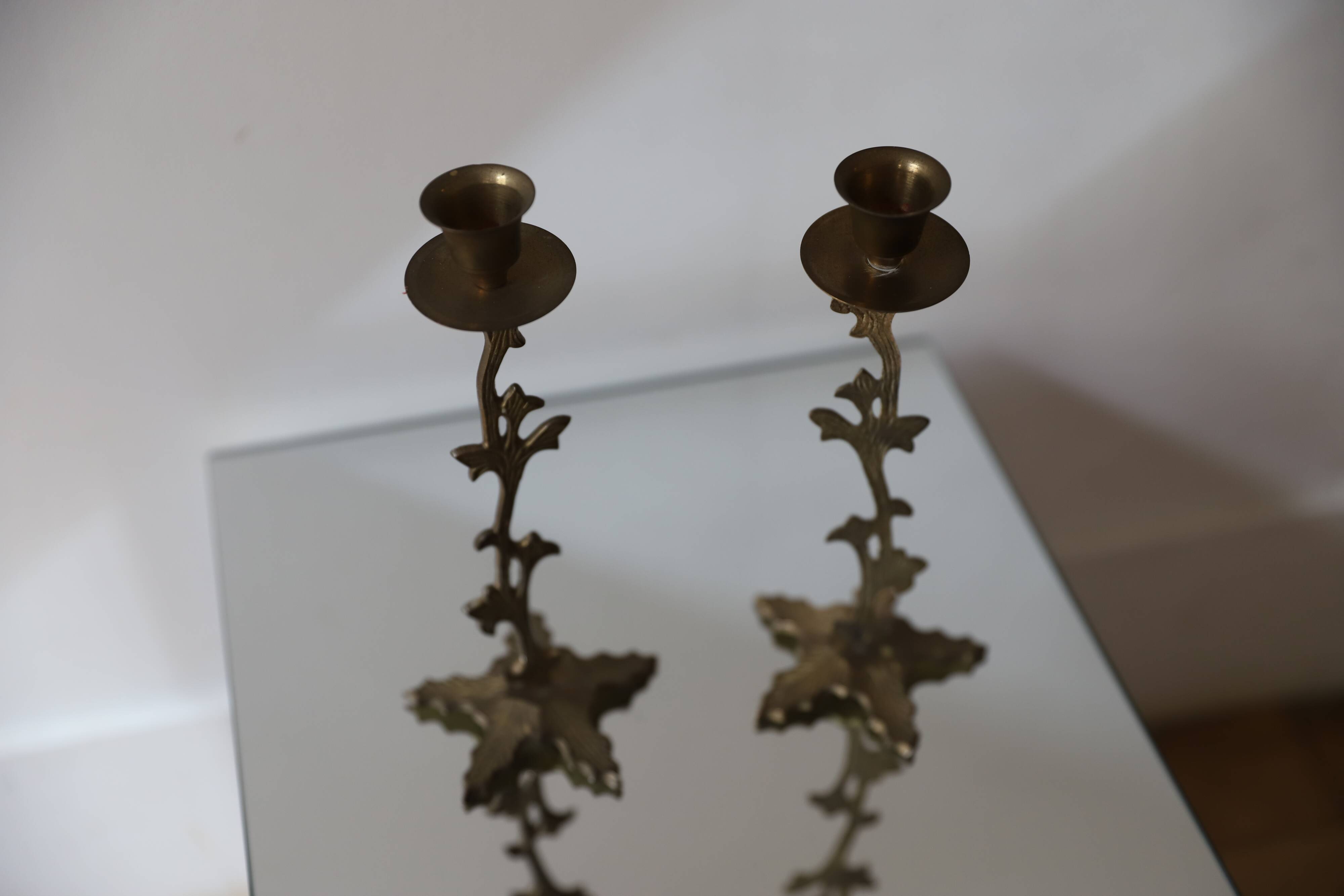 set of 2 brass candle holders
