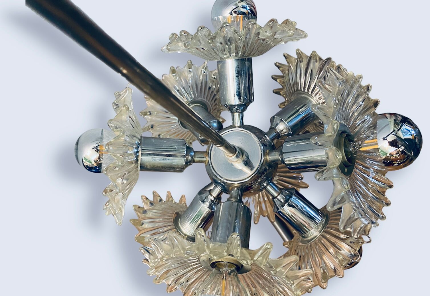 1970s german cosack sputnik dandelion hanging light chrome, glass