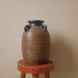 Vase with handles in vintage ceramic handmade pottery tribal ethnic decoration