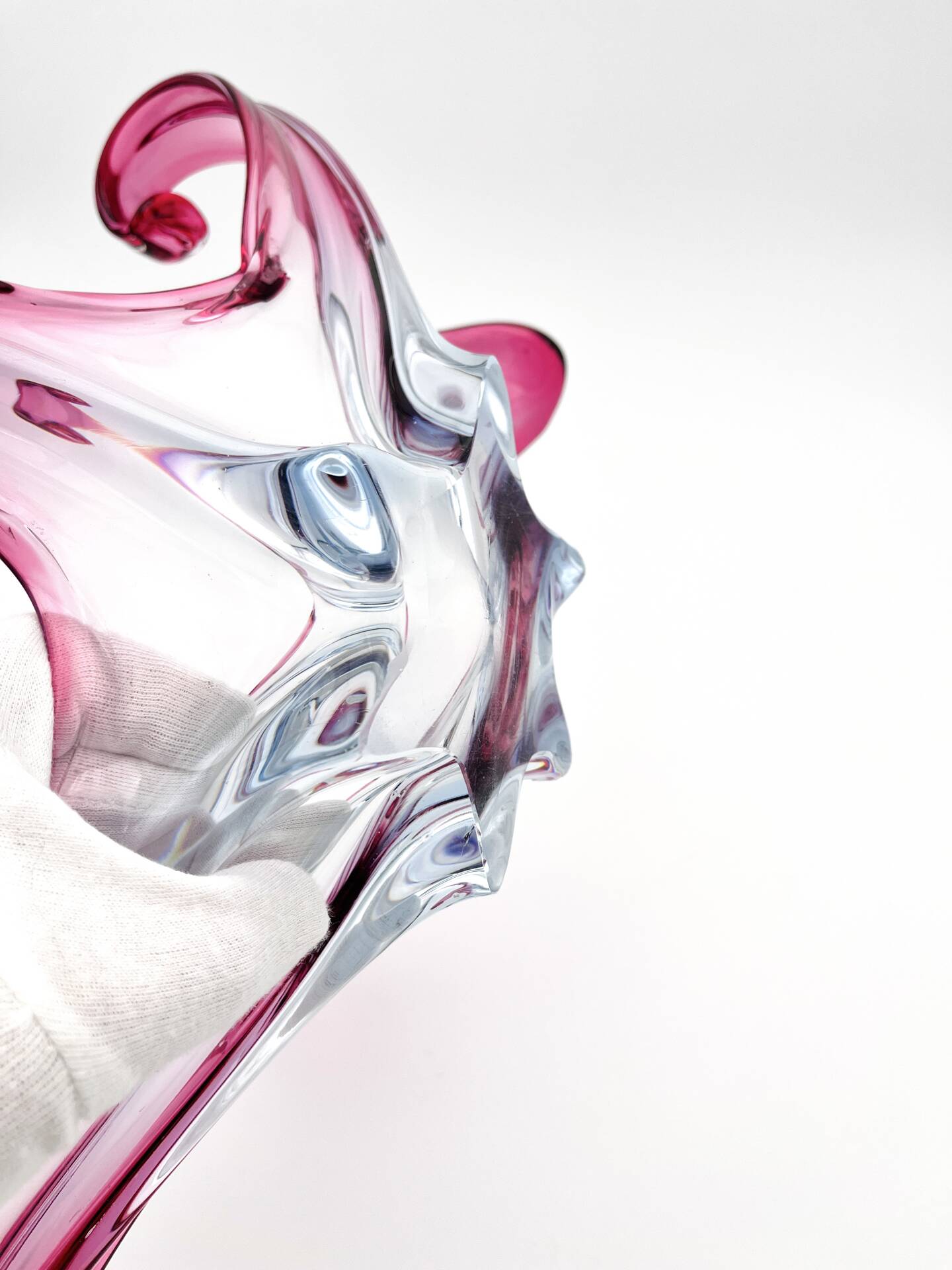 Large organic Murano sommerso bowl - Aquamarine blue and pink