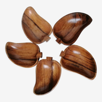 5 pear-shaped teak wood cups