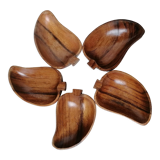 5 pear-shaped teak wood cups