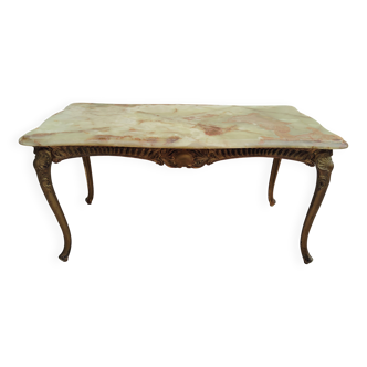 Gold metal coffee table / Marble Louis XV style