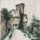 Watercolor signed, chickens in front of a ruin
