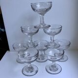 set of 9 small molded glass shot glasses early twentieth century