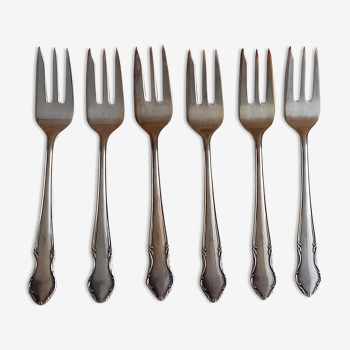 Set of 6 Bader cake forks in silver metal