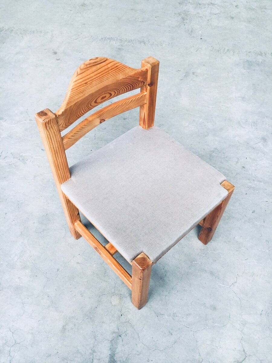 Brutalist Square Model Pine Dining Chairs, 1970s, Set of 6