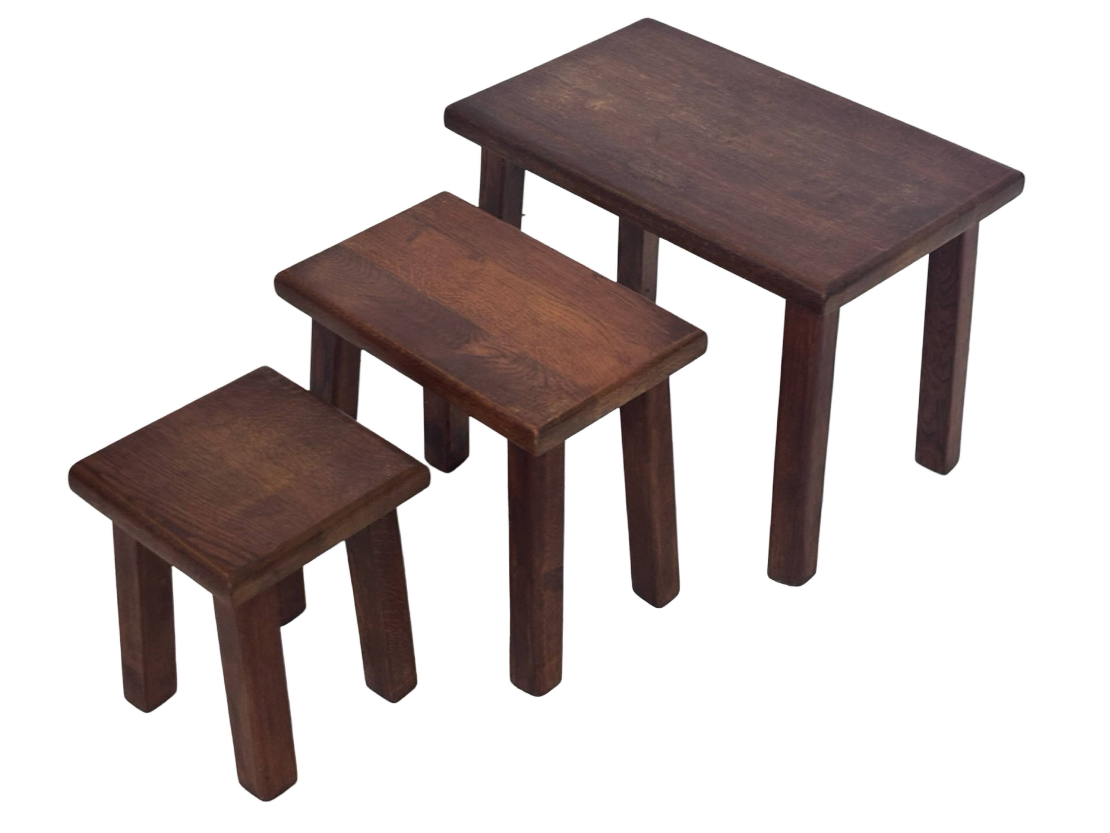 Vintage set of 3 oak side tables nesting tables from the 1970s