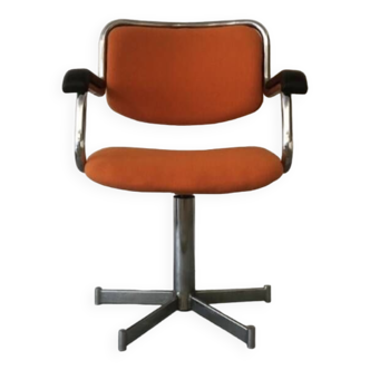 Orange chrome metal office armchair
