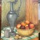 Still life, oil on panel, fruit basket, Signed S. Chatillon Bertin