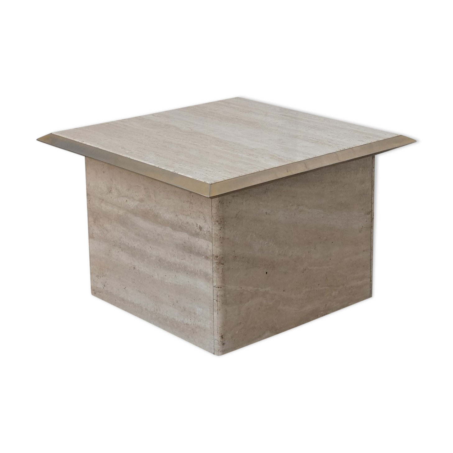 Table basse carrée vintage en travertin