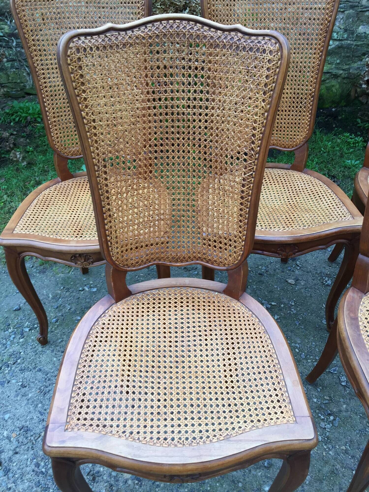 Vintage regency cherry chairs with canned backrests and seats