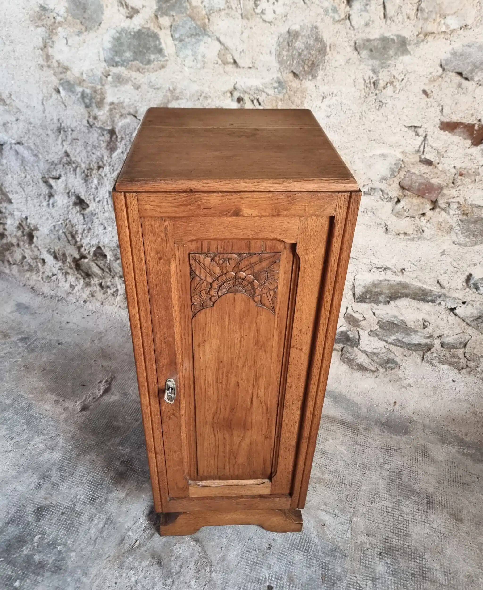 Armoire française Art déco des années 1920 – Petit placard de rangement verrouillable avec étagères (100 cm)