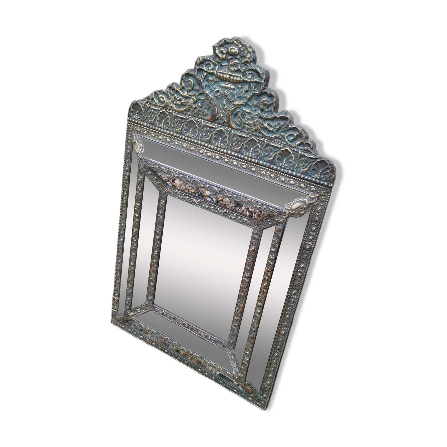 Antique mirror with copper moulding.