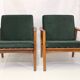 Pair of Scandinavian style armchairs, red velvet fir fabric 60s