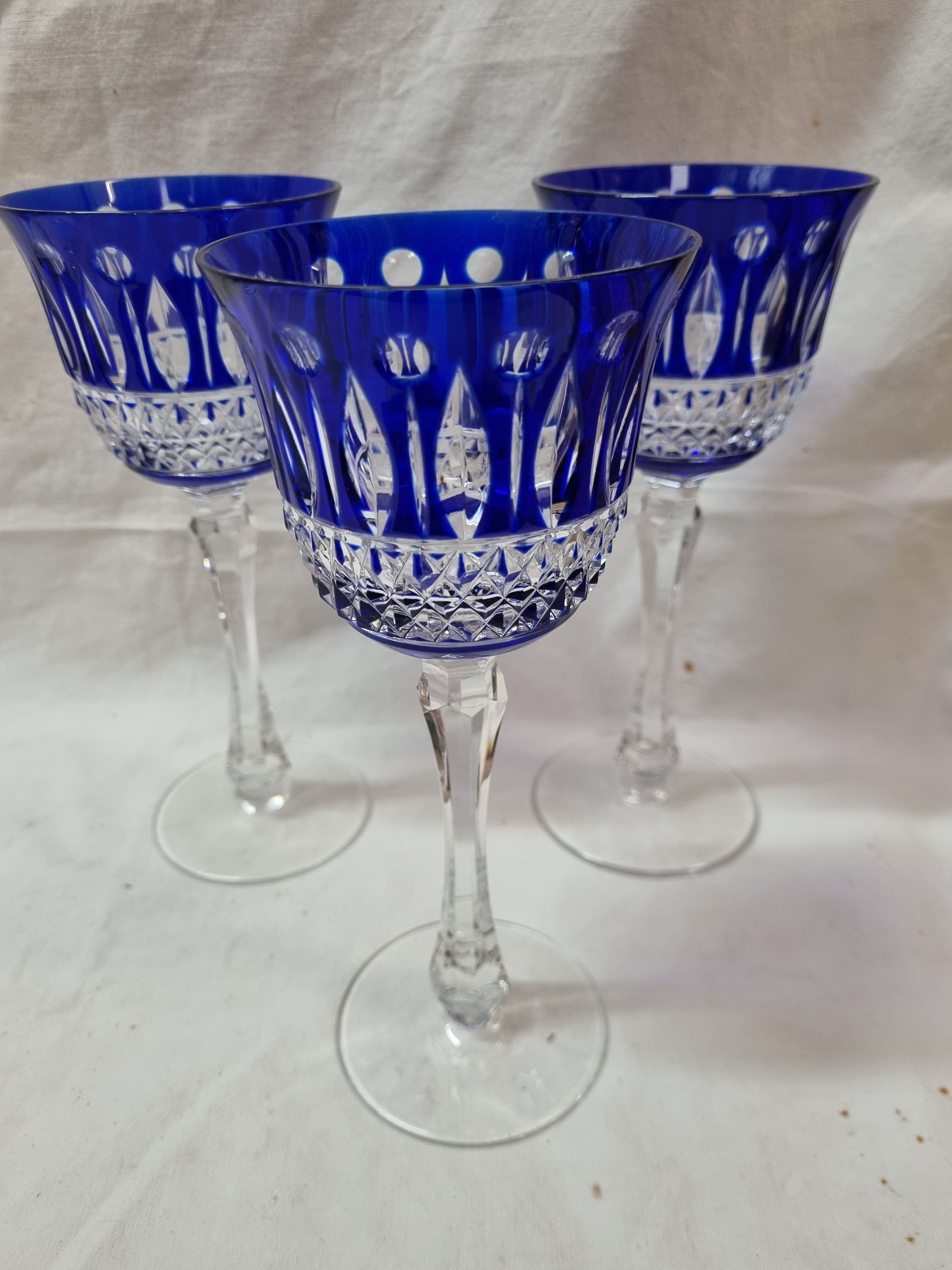 6 crystal blue foot glasses St Louis, 1970-80