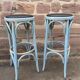 2 stools of bar wood curved imitation leather