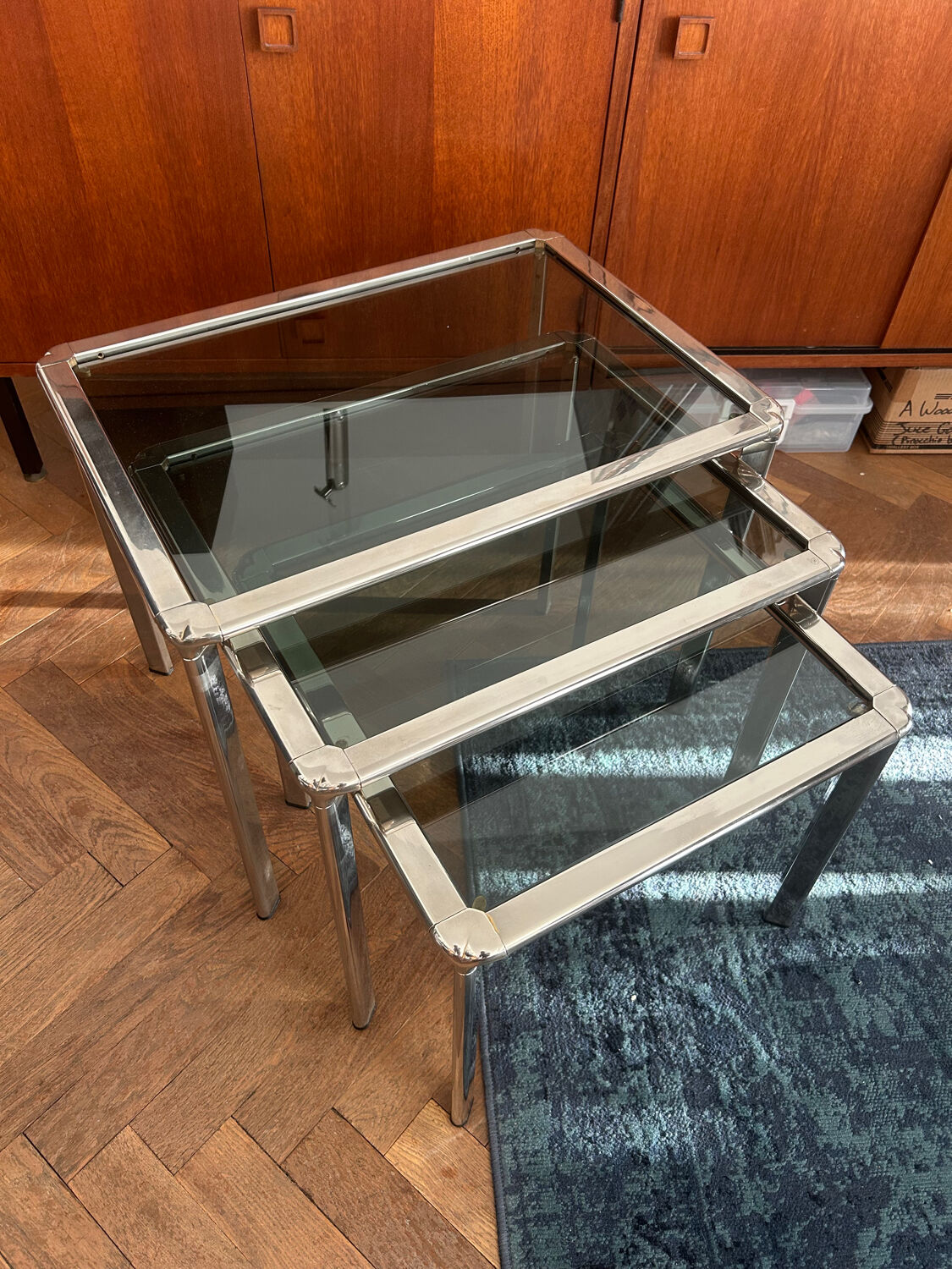 Chrome nesting tables designed and produced by Fratelli Orsenigo.