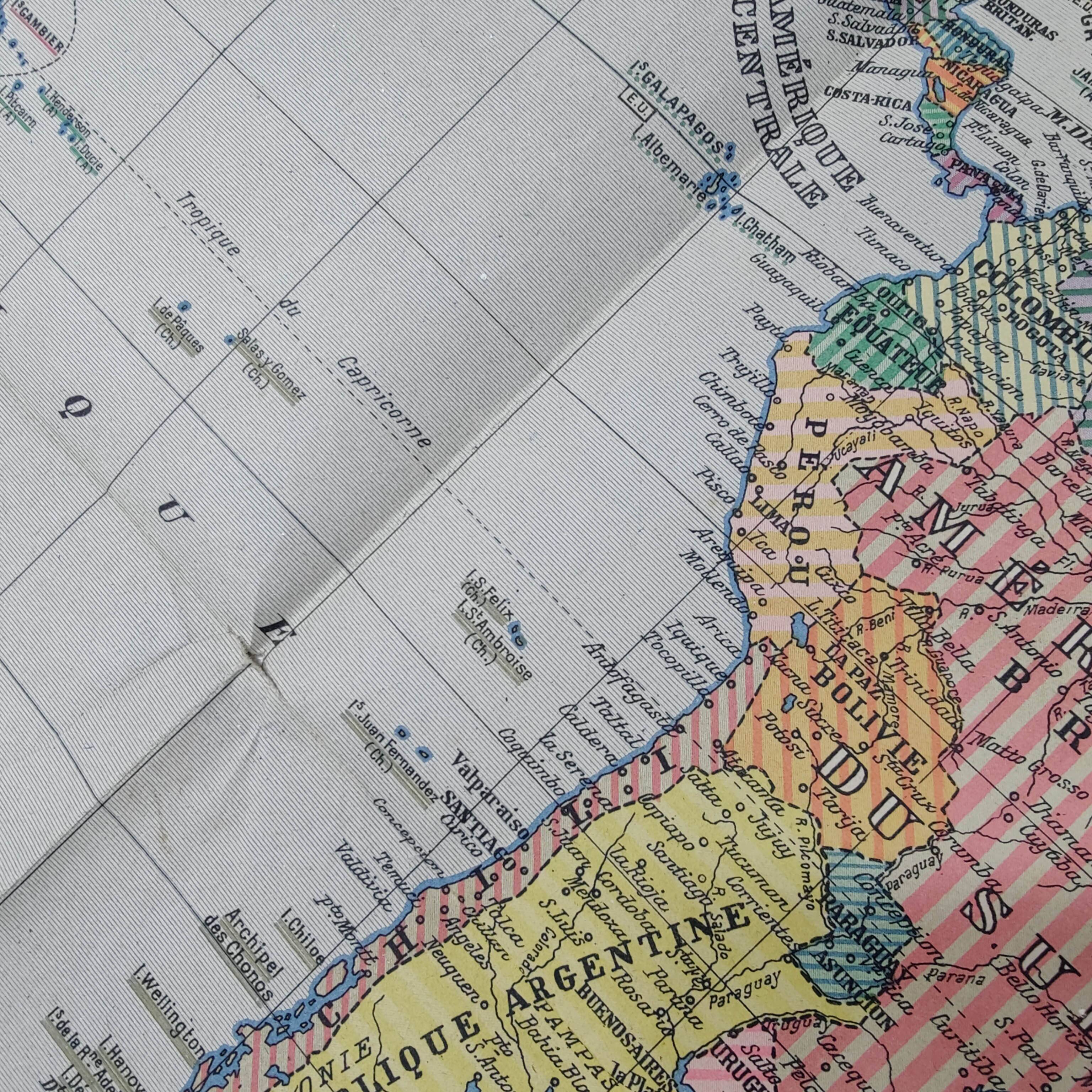 Large planisphere world map 105 by 74cm