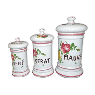 Series of three earthenware pharmacy jars