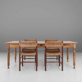 Wabi sabi style French dinner table in elm wood with drawer, ca. 1850