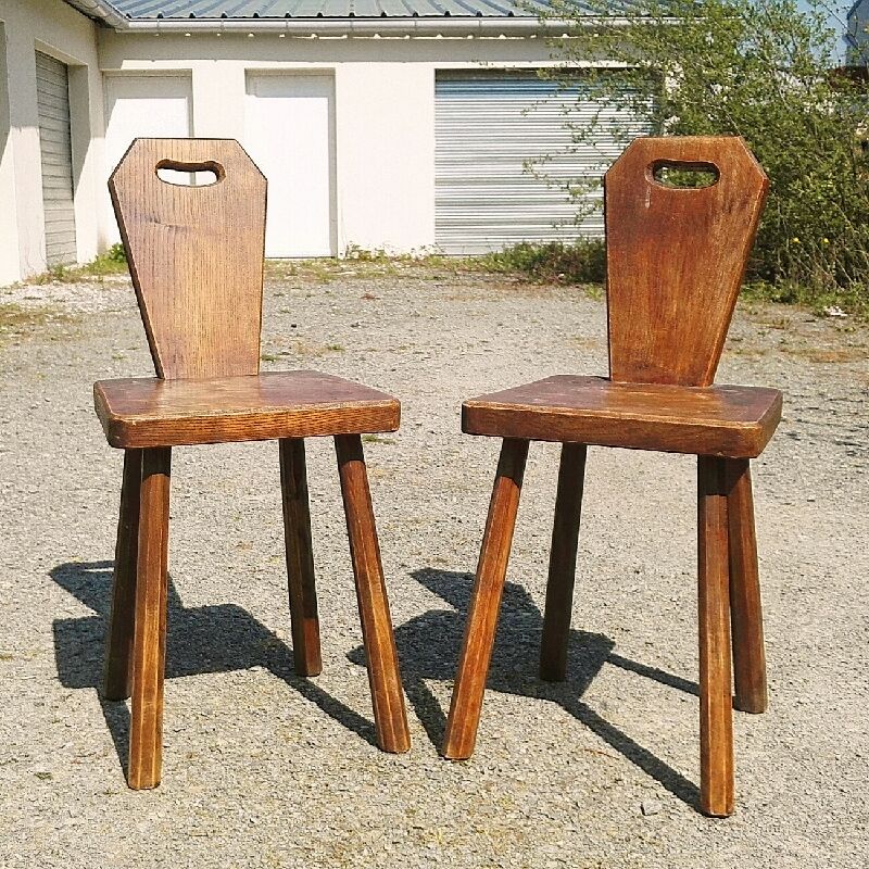 Pair of brutalist chair wood vintage
