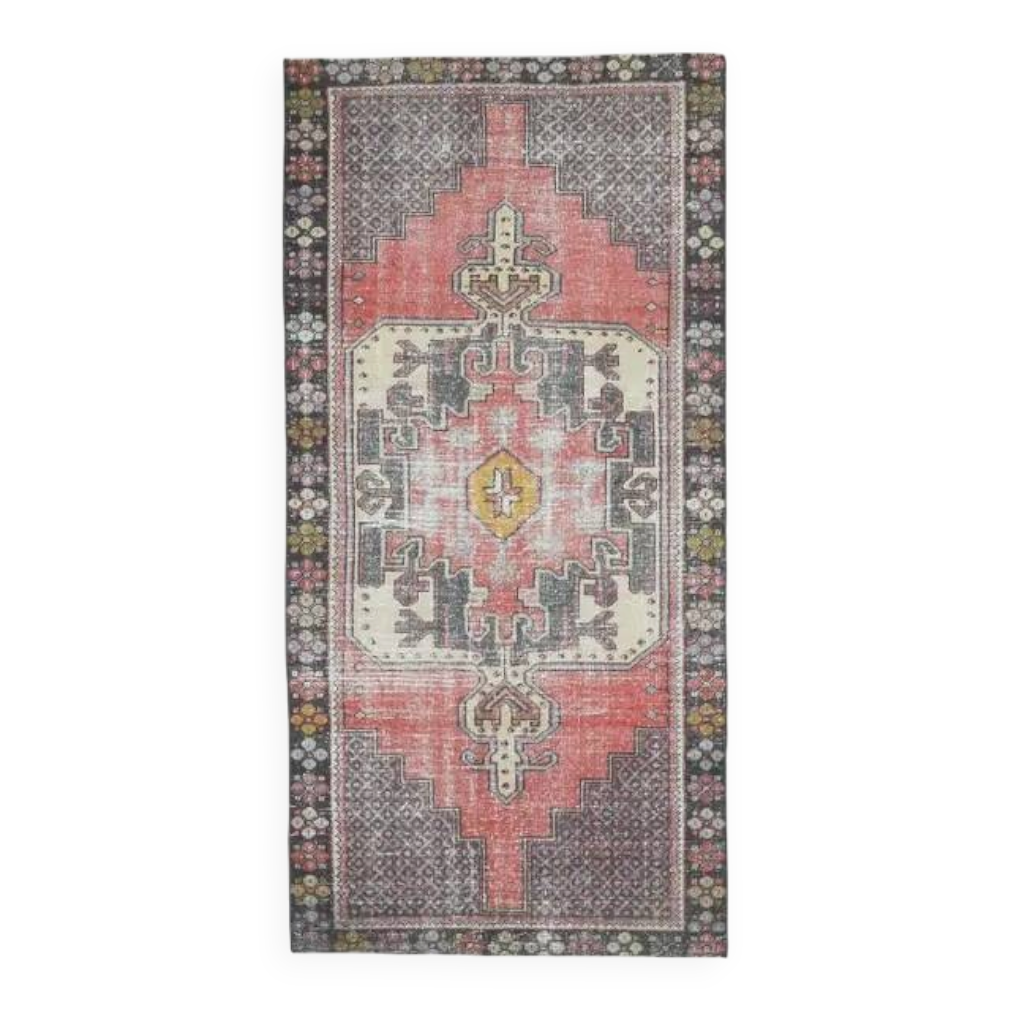 Vintage Turkish Oushak Handmade Wool Cotton Pink Area Rug 112x240