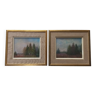 2 aquarelles sur bois représentant la campagne campinoise. Signées