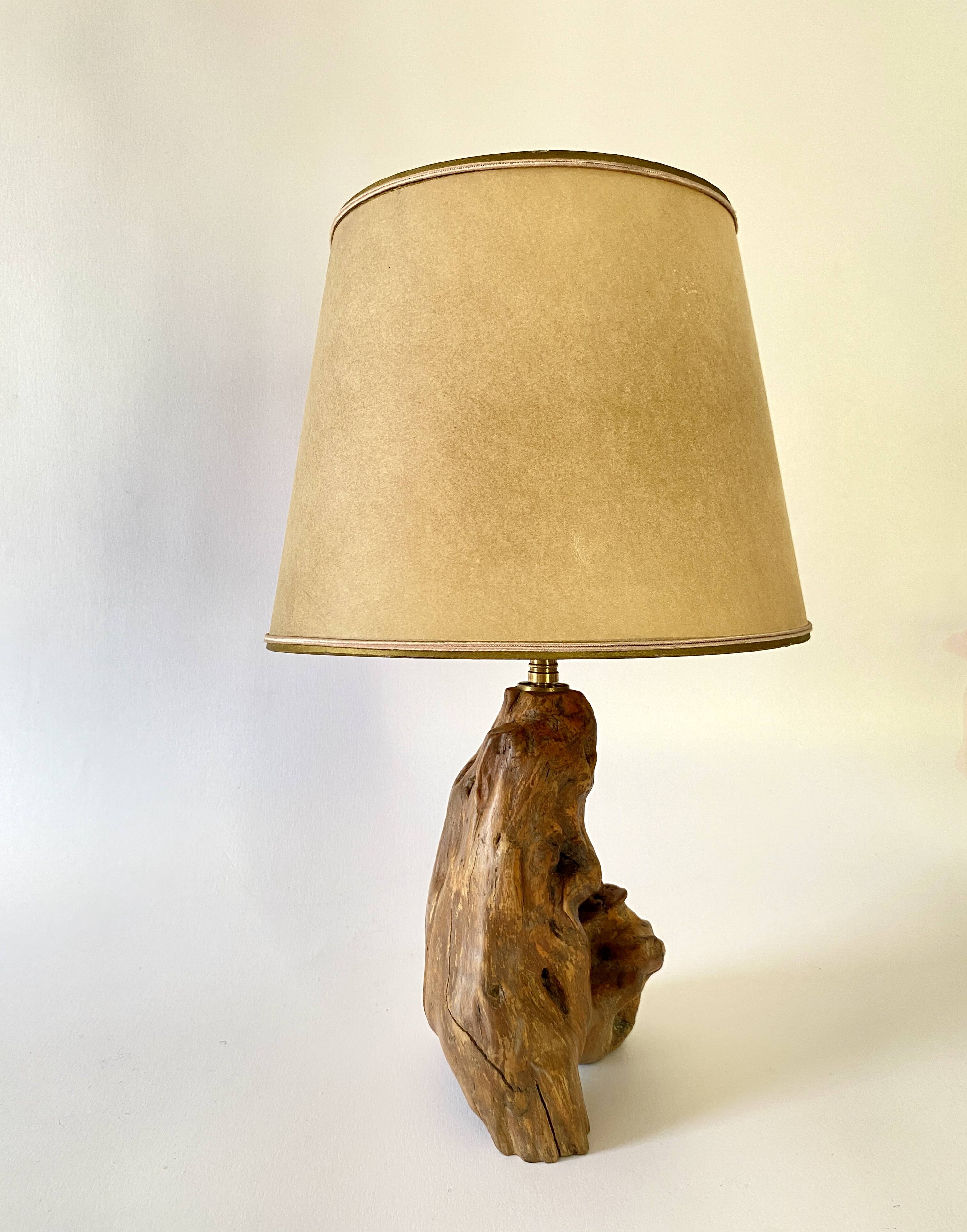 1950s wooden lamp, recent 2M fabric cable, tracing lampshade