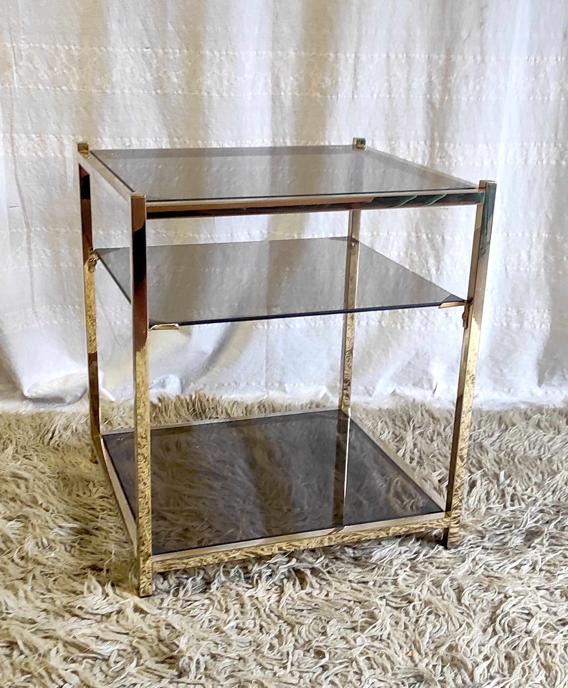 Side table in gilded metal and smoked glass by Belgo Chrome 60s/70s