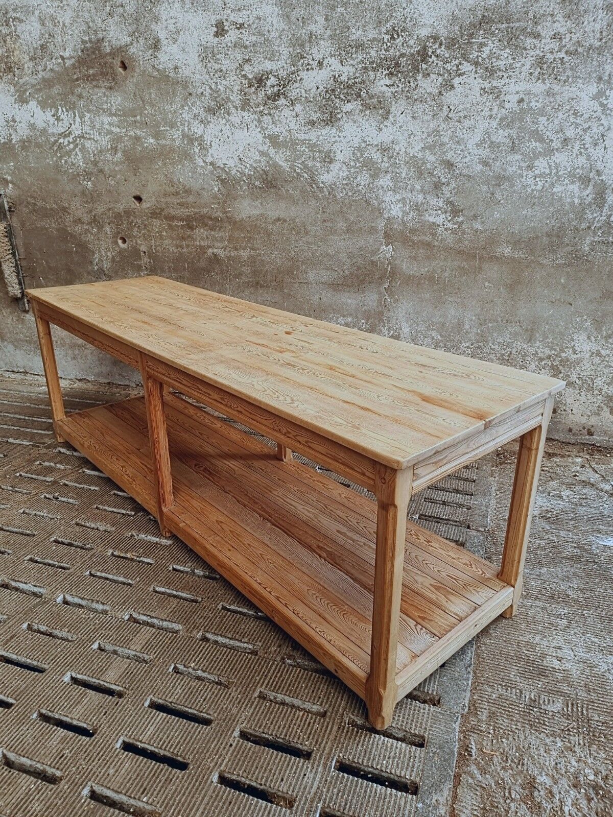 Old work table textile table pine cooking island or side table