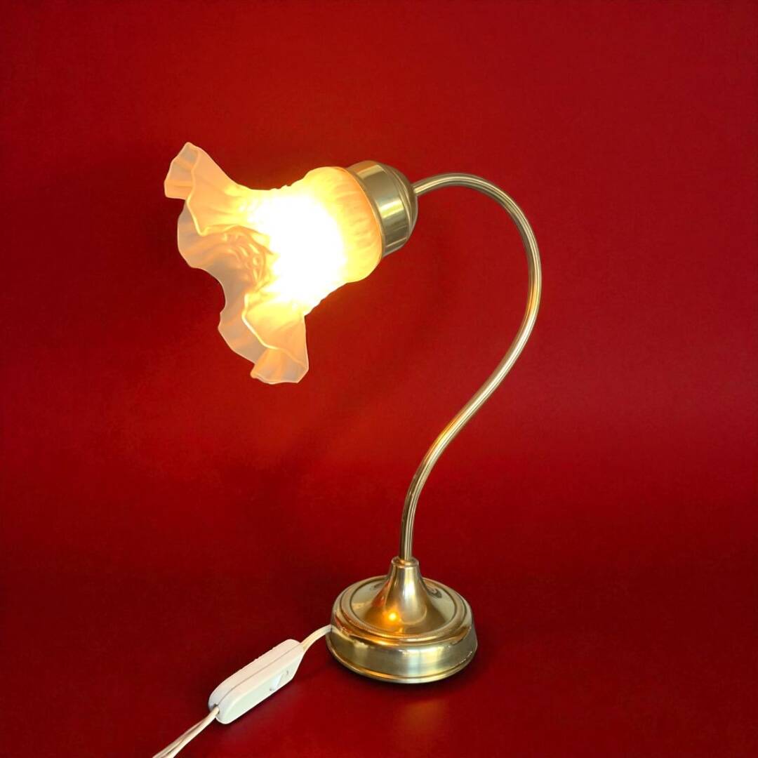 Antique brass and glass swan neck bedside lamp.