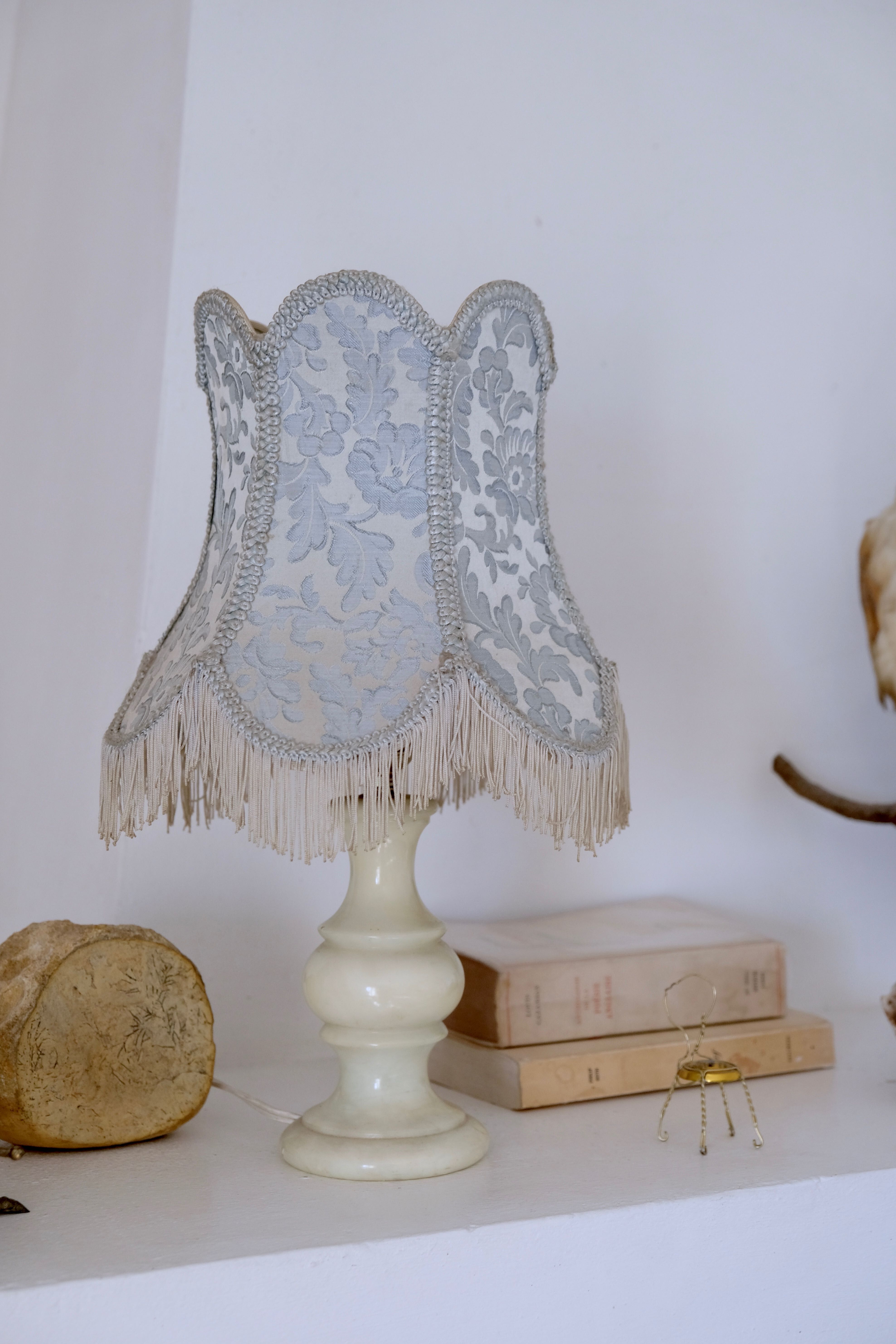 Victorian silk and alabaster table lamp