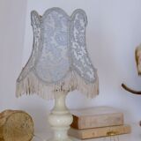 Victorian silk and alabaster table lamp