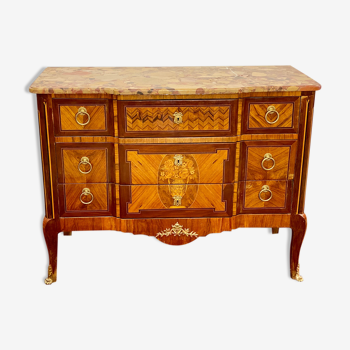 Chest of drawers Transition Style Louis XV marquetry and bronze